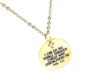 Regalo para mujer cristiana, Collar "Todo lo puedo en Cristo que me fortalece", Filipenses 4:13, Joyería de fe, Joyería cristiana