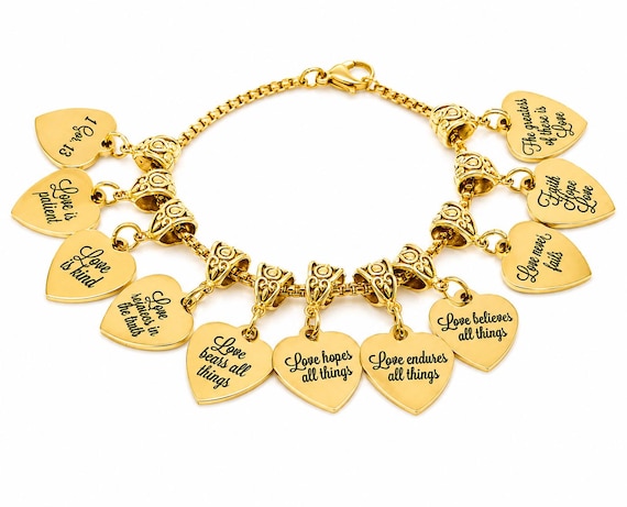 1 Corinthians 13 Charm Bracelet Goldtone