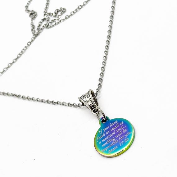 If You Have Faith Rainbow Mustard Seed Necklace, Mustard Seed Gift, Matthew 17 20 Bible Verse, Christian Jewelry, Scripture Necklace