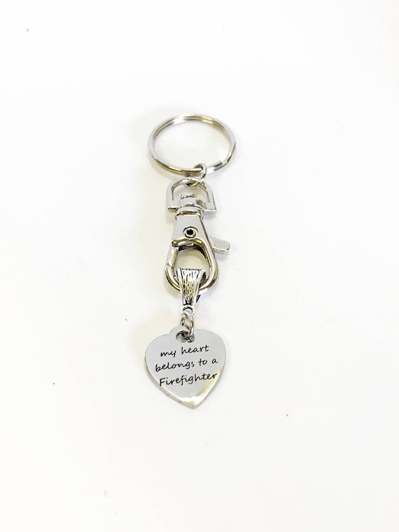 My Heart Belongs To A Firefighter Keychain, Firefighter Girlfriend Gift, Firefighter Wife Gift, I Love A Firefighter, Gift For Her
