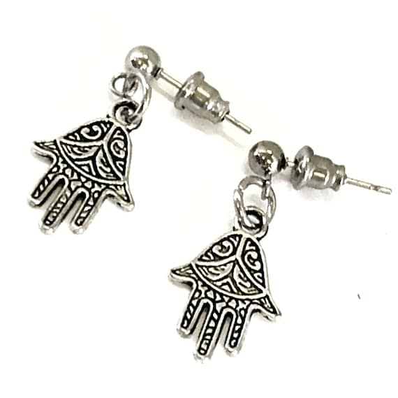 Hamsa Earrings, Hand Of Fatima Earrings, Silver Earrings, Hamsa Jewelry Gift For Her, Protection Gift, Protection Earrings, Hamsa Charm Gift
