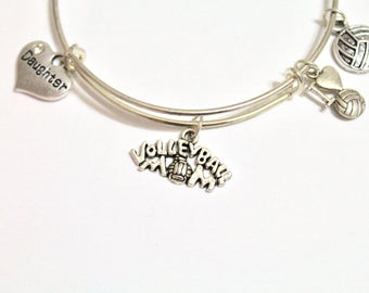 Volleyball Mom Expanding Bangle Charm Bracelet, Gift for Mom, Gift for Her, Volleyball Jewelry, Volleyball Charms, Volleyball Gifts