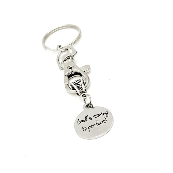 Faith Gift, God’s Timing Is Perfect Keychain, Christian Gifts, Wait On God, Christian Quotes, Faith Quotes, New House Gift, New Car Gift