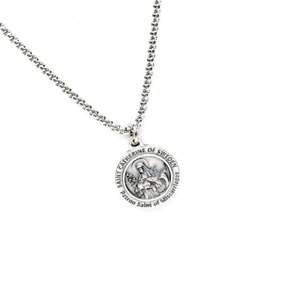 Saint Catherine of Sweden Patron Saint Of Miscarriages Charm  Necklace, Catholic Saints, Gift For Her, Wife, Daughter, Pregnancy Loss