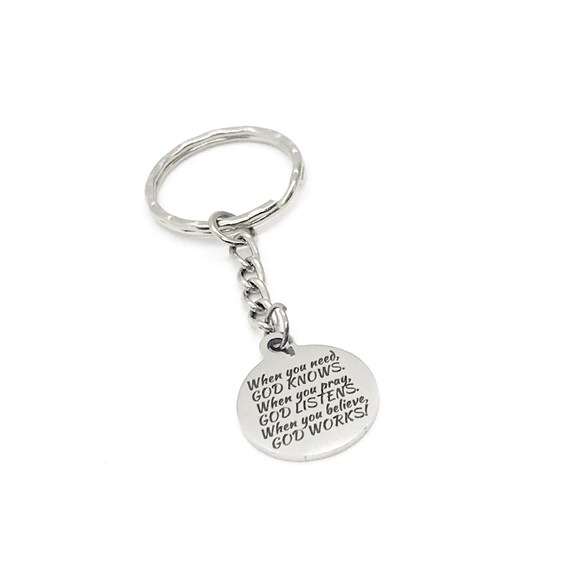 Christian Gift, Christian Keychain, God Knows, God Listens, God Works Keychain, Faith Charm, Christian Charm, Religious Gift