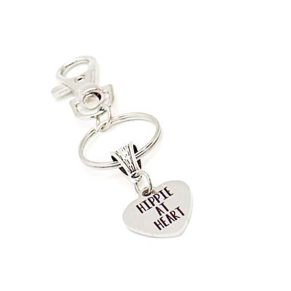 Hippie At Heart Charm Clip On Keychain, Hippie Gift, Wife Gift, Husband Gift, Best Friend Gift, Gift For Her, Gift For Him, Fun Gifts