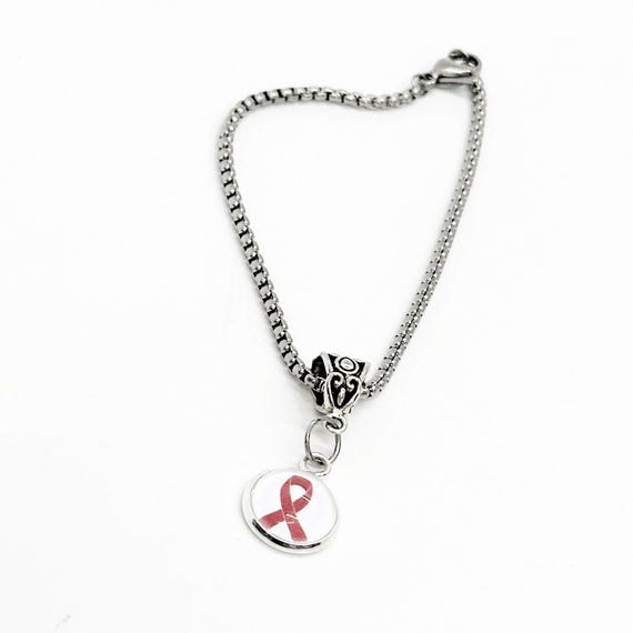 Red Awareness Ribbon Charm Bracelet, Awareness Gift, Red Ribbon Jewelry, Awareness Gifts, AIDS HIV Heart Disease Awareness Charm