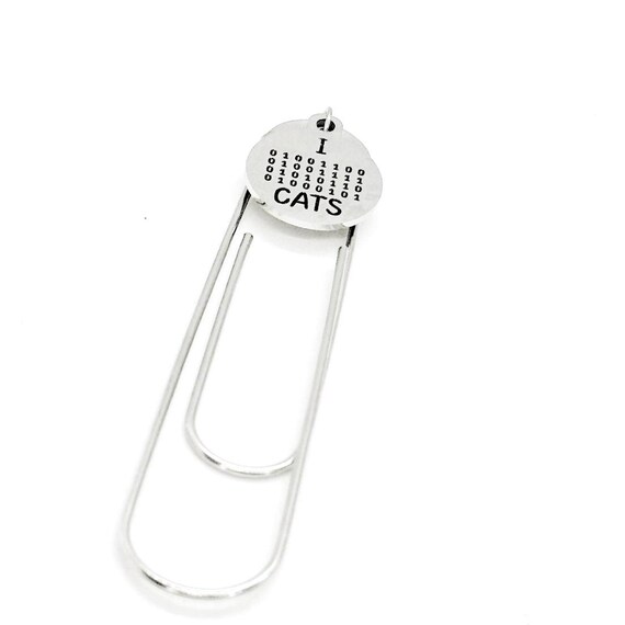 I Love Cats Charm Paperclip Bookmark, Binary Code Letters, Cats and Computers Computer Science Major, Programmer, Developer, College Student