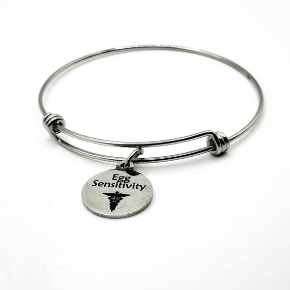 Egg Sensitivity Medical Condition Charm Bracelet Stainless Steel Expanding Bangle Food Sensitivity Awareness Jewelry