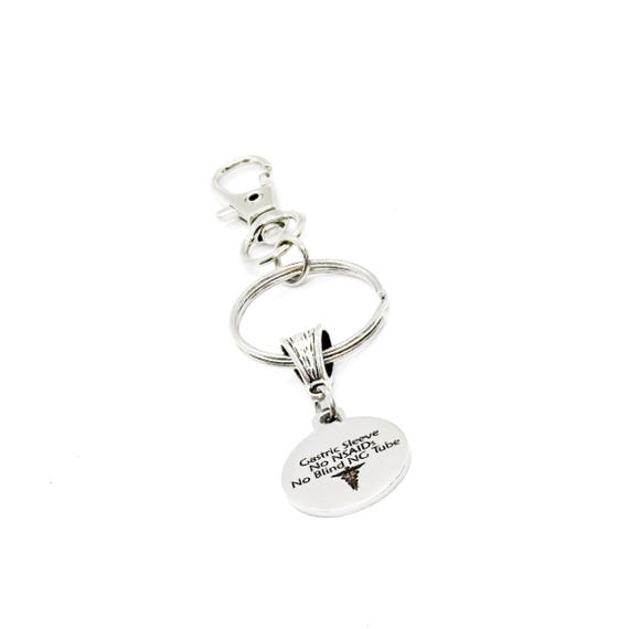 Gastric Bypass No NSAIDs No Blind NG Tube Clip On Charm Keychain, Patient Awareness, Medical Condition, Medical ID Charm, Caregiver Notice