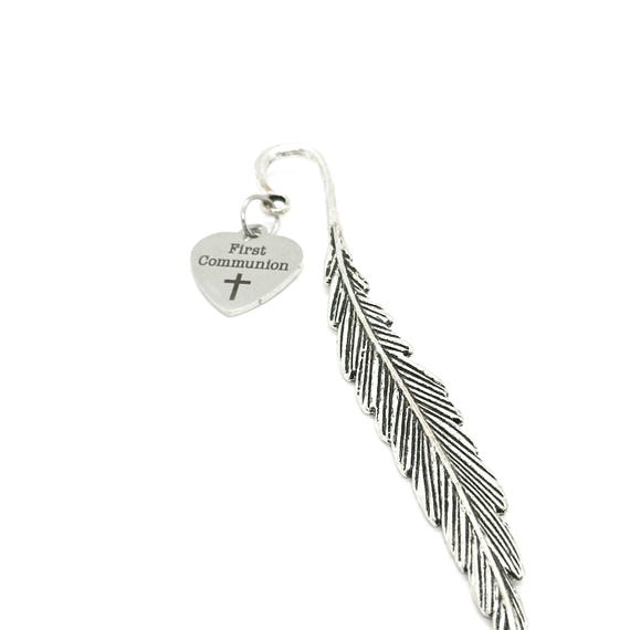 First Communion Charm Stem Bookmark, Hook Bookmark, Reader Gift For Her, Gift For Him, Planner Bookmark, Feather, Son, Daughter