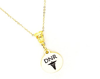 DNR Goldtone ketting, medische ID charme, medische toestand, medische keuzes, medische kennisgeving ketting, niet reanimeren charme