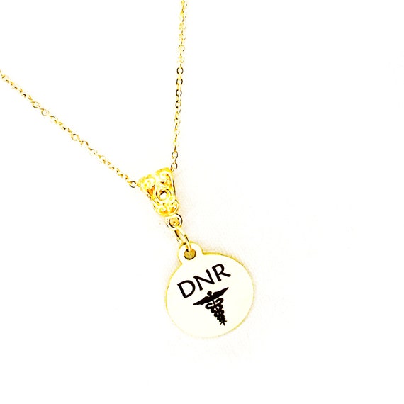 DNR Goldtone Necklace, Medical ID Charm, Medical Condition, Medical Choices, Medical Notification Necklace, Do Not Resuscitate Charm