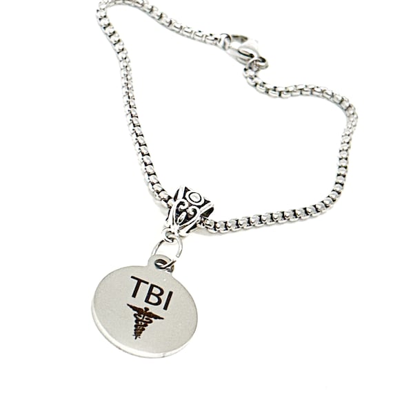 TBI Medical Condition Notification Charm Bracelet, Medical Awareness, Medical Caduceus, Traumatic Brain Injury Patient, Caregiver Notice