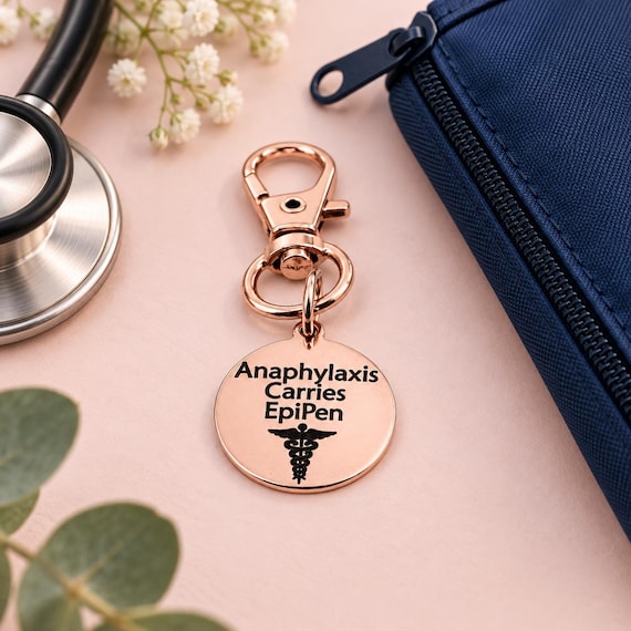Anaphylaxis Carries EpiPen Rose Goldtone Charm