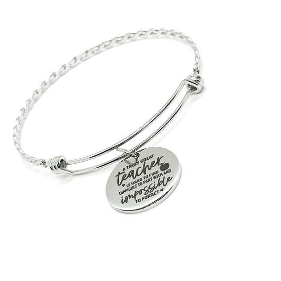 A Great Teacher Is Impossible To Forget Charm Bangle Bracelet, Teacher Gift, Wife, Daughter, Love Teaching, Gift For Her, Back To School
