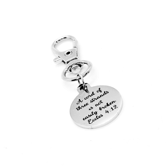 A Cord Of Three Strands Is Not Easily Broken Clip-on Charm, Purse Charm, Ecclesiastes 4 12, Faith Gifts, Wedding Favor Gifts, Marriage Gift
