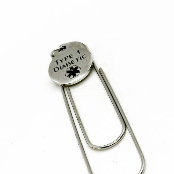 Type 1 Diabetic Charm Bookmark, Reader Gift, Gift For Her, Gift For Him, Planner Bookmark, Diabetes Condition, Paper Clip Bookmark