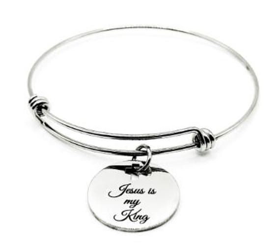 Jesus Is My King Bracelet Stainless Steel Engraved Faith Bangle With Cross Cut Out Christian Jewelry Gift For Women Religious Accessory