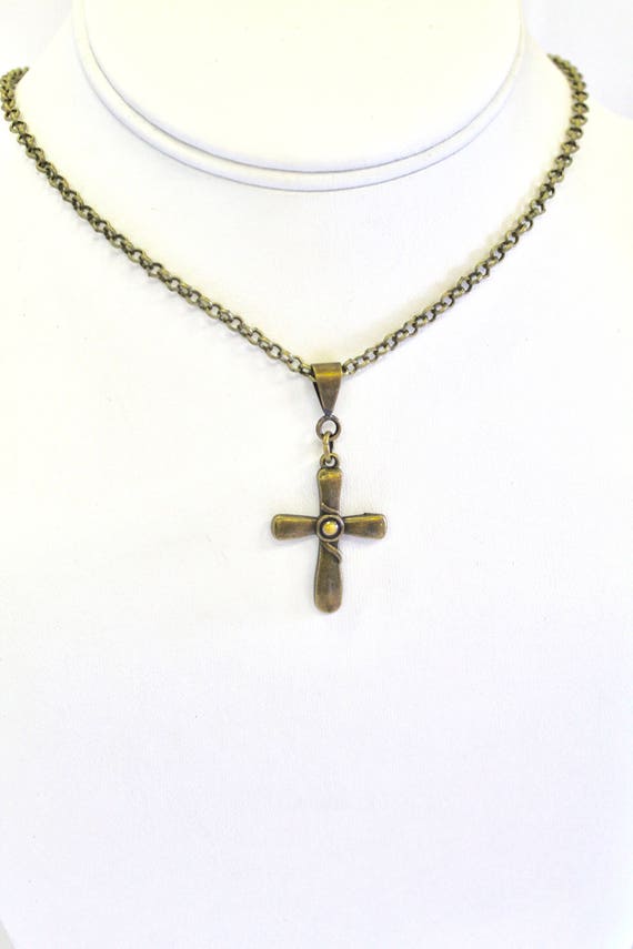 Antique Brass Cross Mustard Seed Necklace, Luke 17:6 Bible Verse Jewelry, Bible Verse Gift For Her, Faith Jewelry Graduation Gift