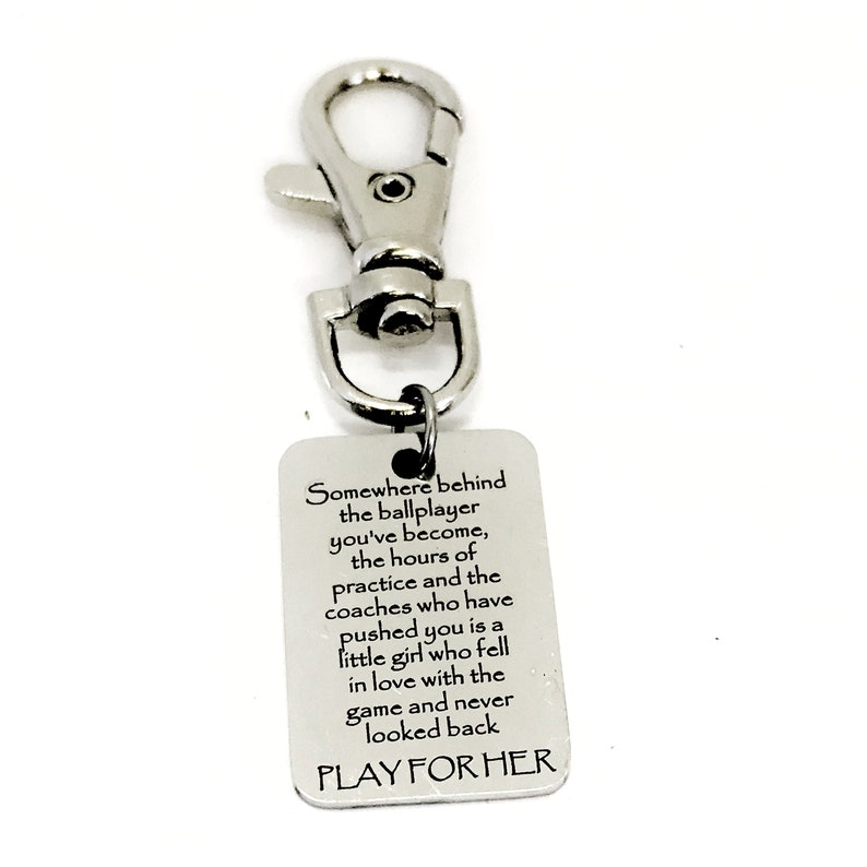 Play For Her Bag Clip Softball Player Gift Bag Charm Softball Team Gifts Sports Daughter Gift Keychain Clip Sports Bag Clip