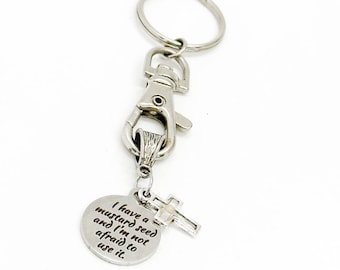 I Have A Mustard Seed And Cross Charm Keychain, Mustard Seed Quote, Faith As Small As A Mustard Seed, Graduation, Bible Verse, Christian