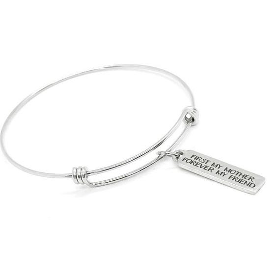 Stainless Steel First My Mother Forever My Friend Bracelet, Mother Daughter Jewelry Gift For Mom Adjustable Bangle Keepsake Bracelet