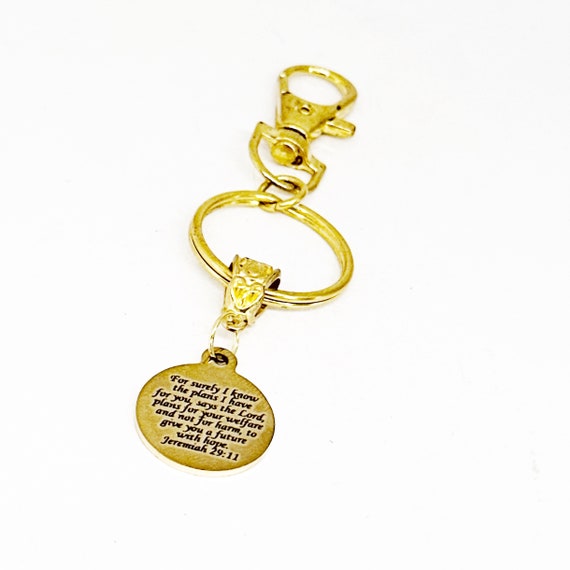 Gods Plans For Your Future Are For Your Good Goldtone Charm Keychain, Jeremiah 29 11, Faith Gift, Baptism Gift, Graduation Gift, Friend Gift