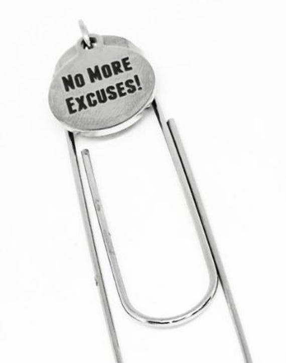 No More Excuses Motivational Stainless Steel Engraved Charm Paperclip Bookmark Fitness Goal Gift