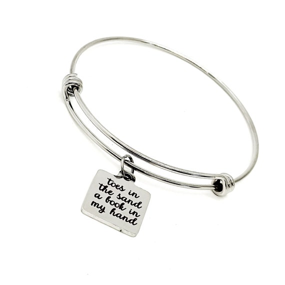 Beach Jewelry, Toes In The Sand Book In My Hand Charm Bracelet, Girls Trips Gifts, Weekend Getaway Gifts, Wife Gifts, Daughter Gifts