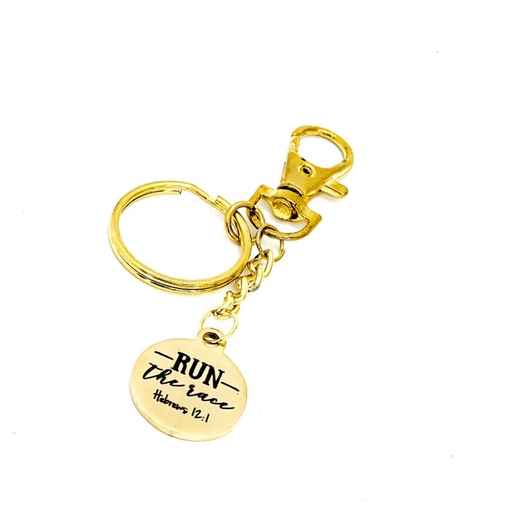 Faith Gifts, Run The Race Charm Keychain, Hebrews 12 1, Scripture Quote, Runner Gifts, Christian Runner, Christian Gifts For Her, New Car