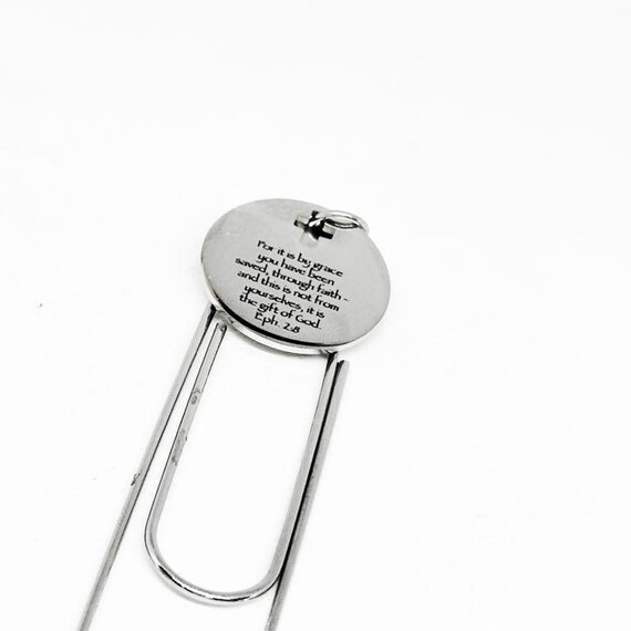 Ephesians 2 8 Stainless Steel Engraved Charm Paperclip Bookmark Christian Gift
