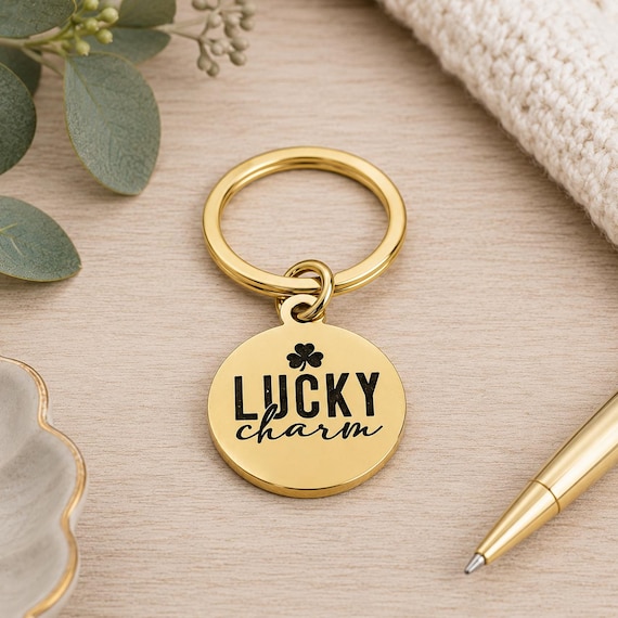 Lucky Charm Engraved Goldtone Keychain