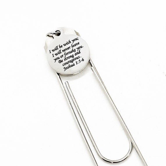 Be Strong And Courageous Charm Bookmark, Joshua 1 5 and 6, Scripture Bookmark, God Is With You, God Never Leaves You, Bible Verse, Faith
