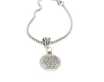 Even Though I Walk Through The Valley Of The Shadow Of Death Charm Bracelet, Psalm 23 4, I Will Fear No Evil, You Are With Me, Faith Gift