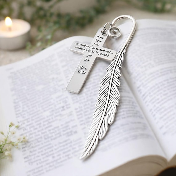 Mustard Seed Faith Cross Bookmark Feather Stem Scripture Gift Christian Bookmark Inspirational Gift Matt 17 20