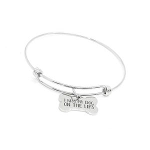 Stainless Steel I Kiss My Dog On The Lips Bracelet, Dog Lover Jewelry Pet Owner Gift Funny Dog Mom Bangle Animal Lover Charm Bracelet