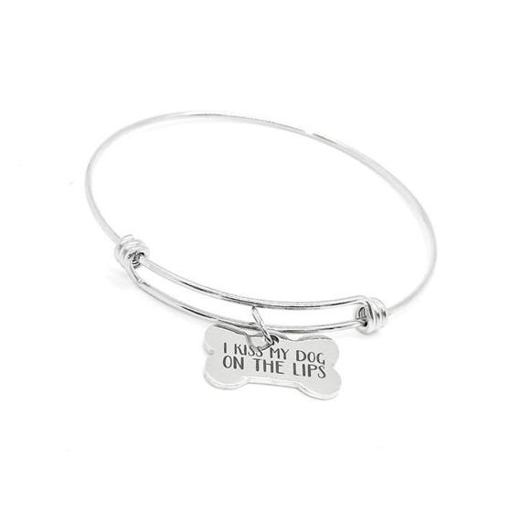 Stainless Steel I Kiss My Dog On The Lips Bracelet, Dog Lover Jewelry Pet Owner Gift Funny Dog Mom Bangle Animal Lover Charm Bracelet