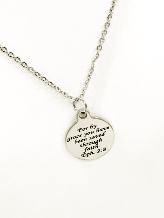 Christian Jewelry, Christian Gifts, Christian Necklace, Bible Verse Jewelry, Saved By Grace Through Faith Jewelry Necklace, Bible Verse Gift