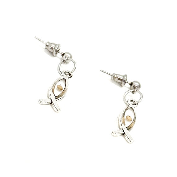 Mustard Seed Silvertone Small Fish Earrings,  Mustard Seed Jewelry, Matthew 17 20, Christian Jewelry, Scripture, Faith