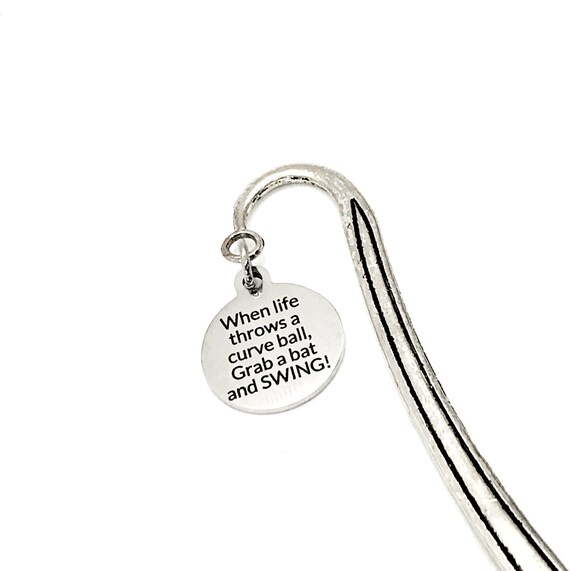 Planner Charm, When Life Throws A Curve Ball, Grab A Bat And SWING Bookmark, Baseball Gift, Encouraging Bookmark Gift, Planner Bookmark