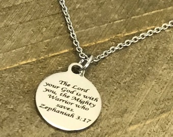 Scripture Jewelry, Zeph 3 17 Bible Verse Necklace, The Lord Is With You Necklace, Christian Jewelry, Scripture Gifts, Scripture Necklace