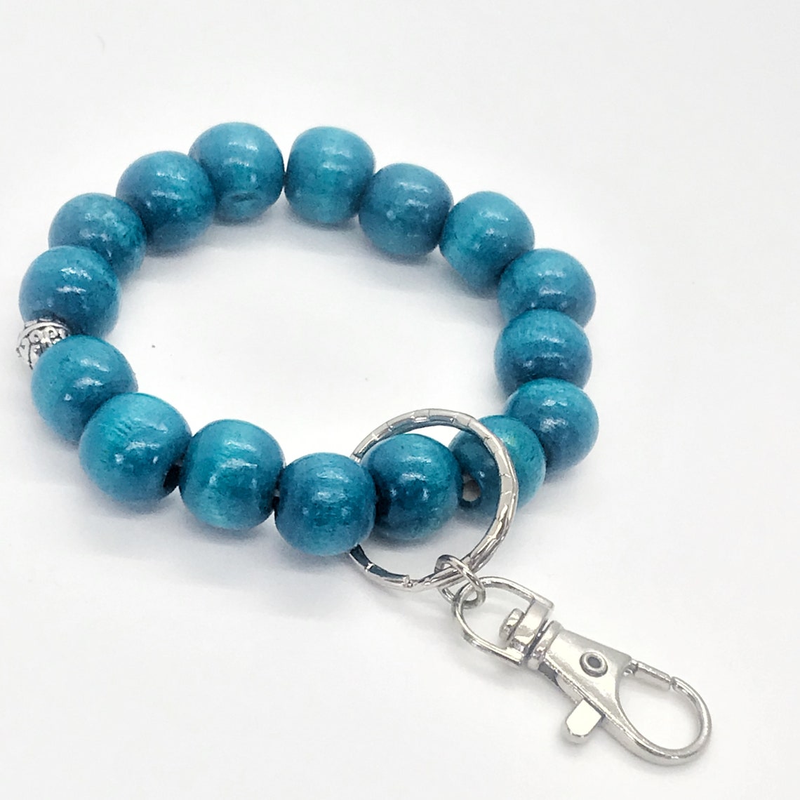 Beaded Keychain Bracelet Wood Bead Keychain Bracelet Beaded Etsy