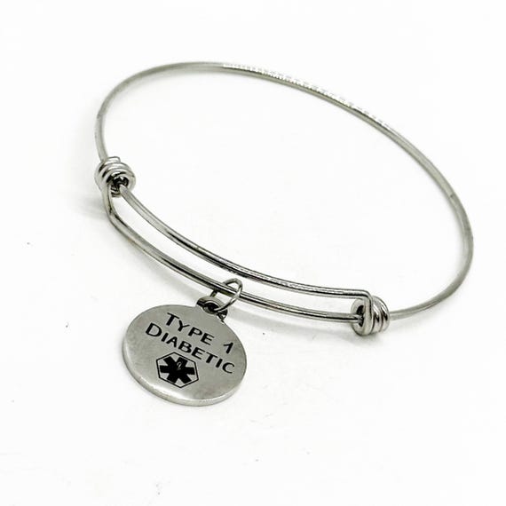 Type 1 Diabetic Medical Charm Bracelet, Diabetes Awareness, Diabetes Jewelry, Medical Notification, Medical Awareness, Medical Caduceus