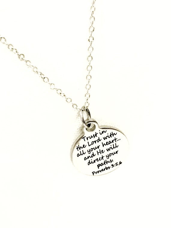Christian Jewelry, Trust In The Lord With All Your Heart Necklace, Proverbs 3 5 and 6 Scripture Jewelry, Christian Gift, Bible Verse Jewelry