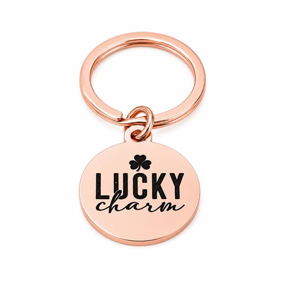 Lucky Charm Engraved Rose Goldtone Keychain