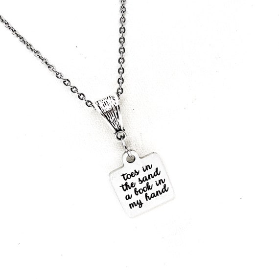 Reading On The Beach Gift, Toes In The Sand Book In My Hand Necklace, Wife Gift, Beach Lover Gift, Book Lover Gift, Gift For Her