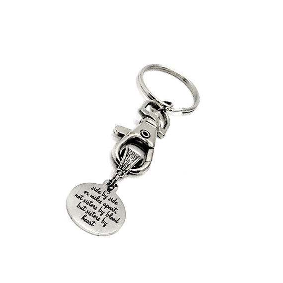 Best Friend Gift, Side By Side Or Miles Apart, Not Sisters By Blood But Sisters By Heart Keychain, Best Friend Keychain, Sister In Law Gift
