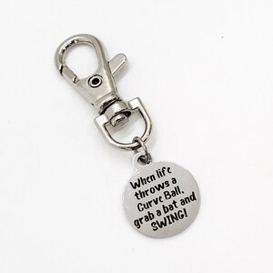 Baseball Charm, When Life Throws A Curve Ball, Grab A Bat And Swing, Bag Charm, Baseball Player Gift, Baseball Motivation Gift