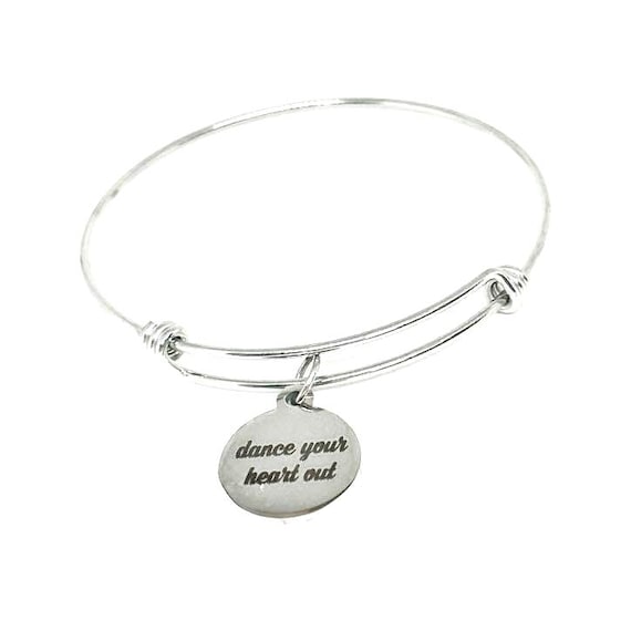 Dance Your Heart Out Bracelet Stainless Steel Adjustable Bangle With 19mm Charm Inspirational Gift For Dancers Ballet Jazz Tap Hip Hop